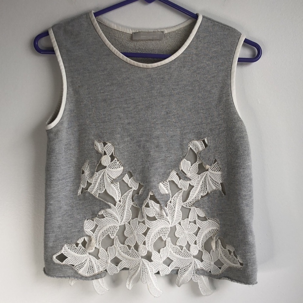 Unique Zara gray sleeveless lace cut out top